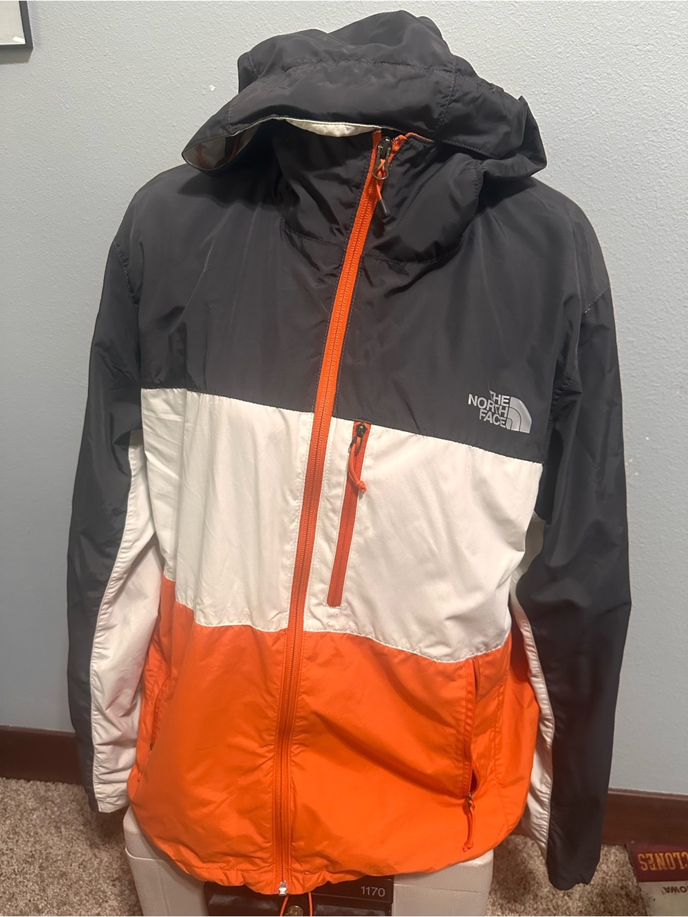 The North Face Colorblock Hydrenalite Hooded Jacket - Gray, White & Orange